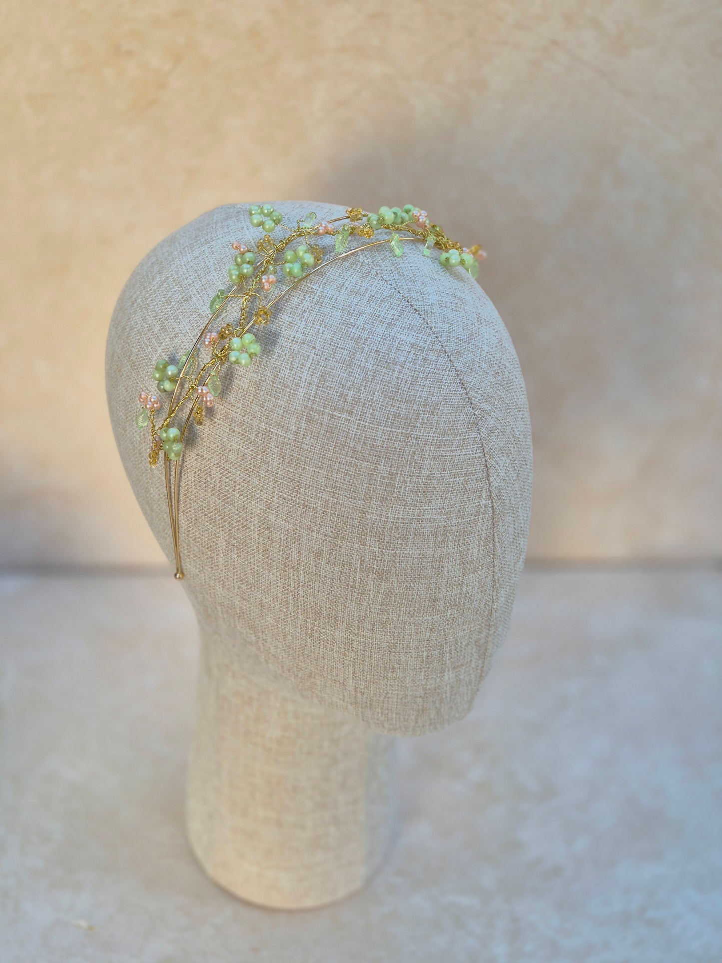 one of a kind floral and leaf beaded vines tiara