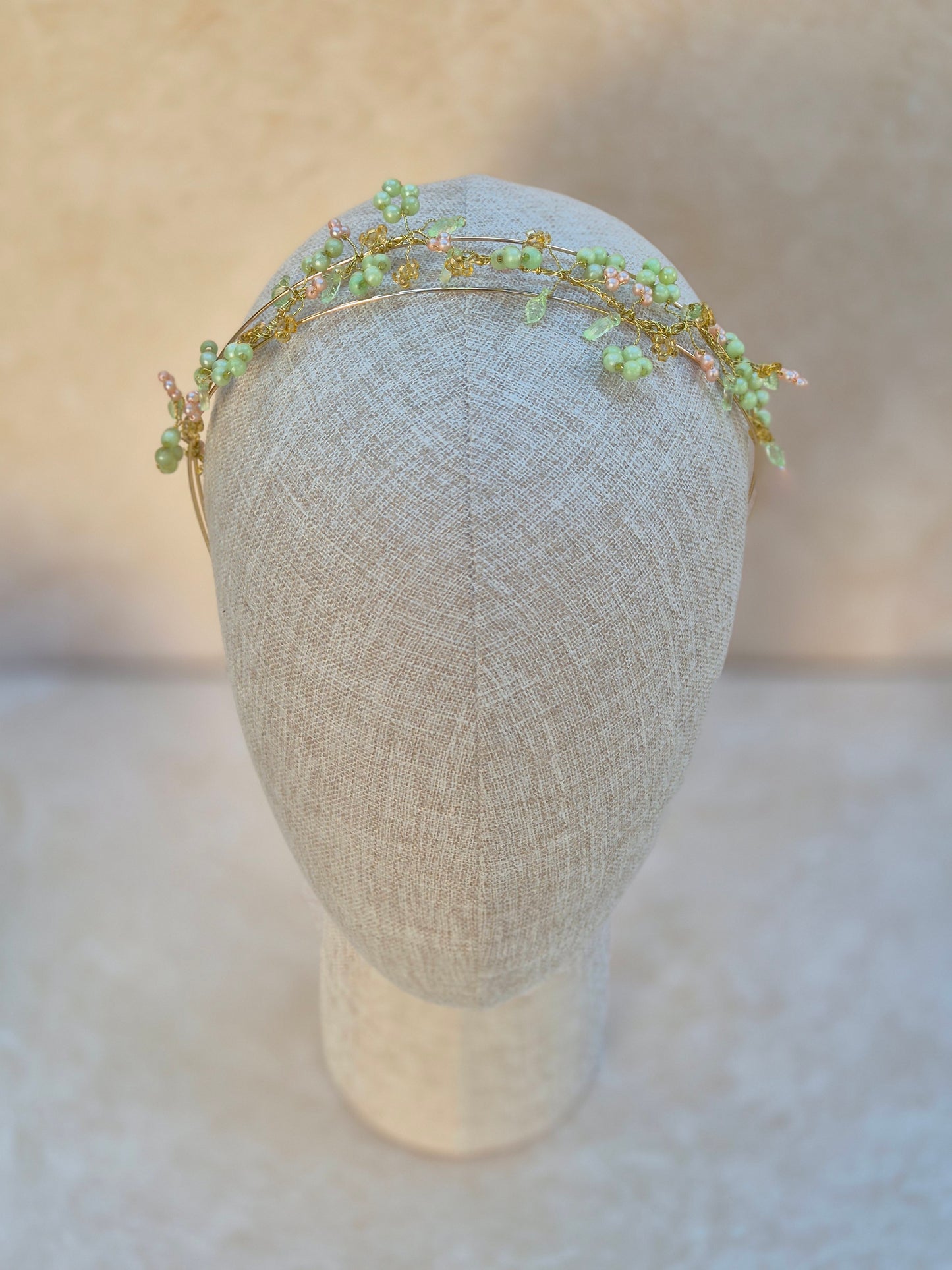one of a kind floral and leaf beaded vines tiara