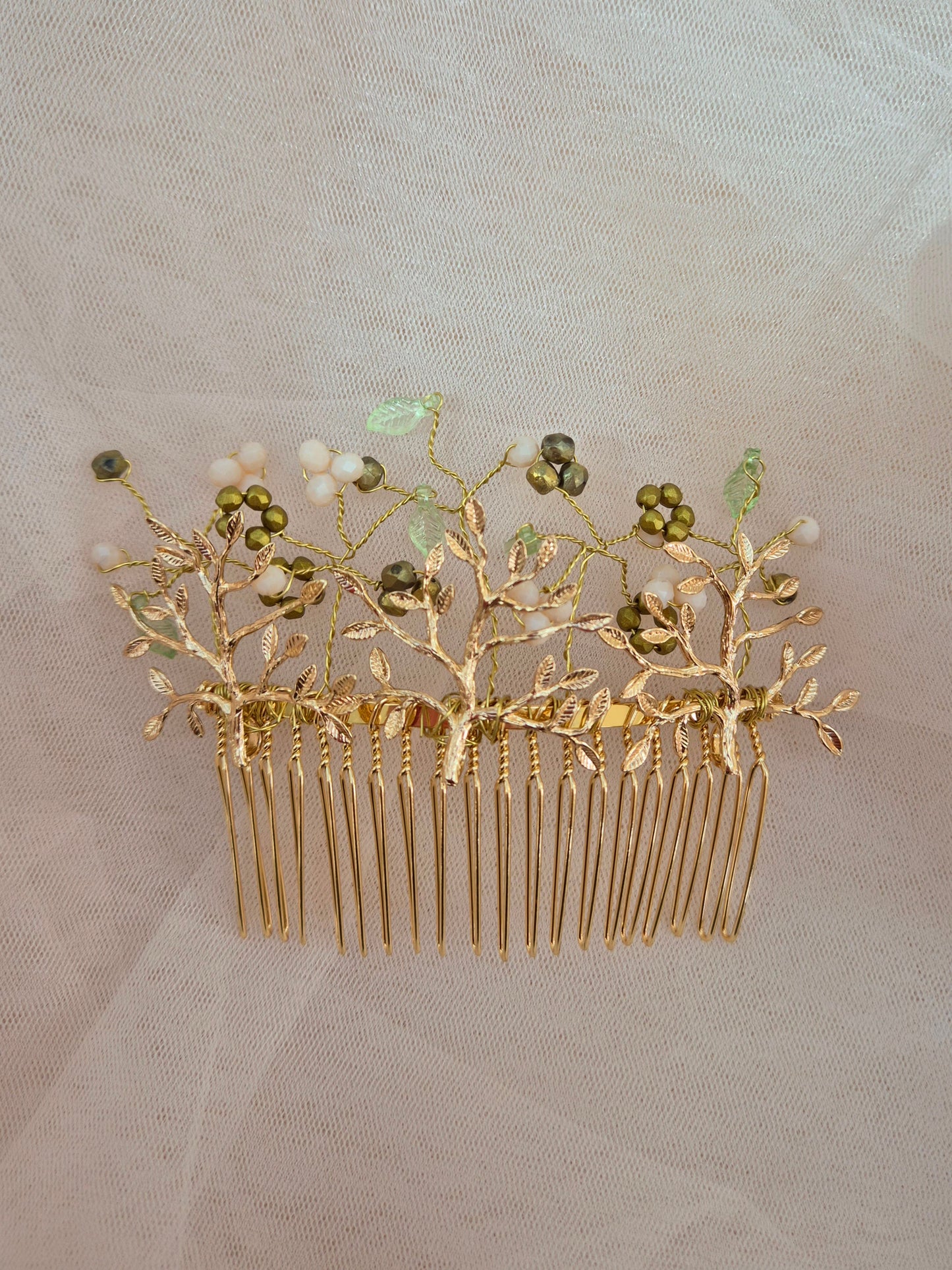 one of a kind golden floral comb