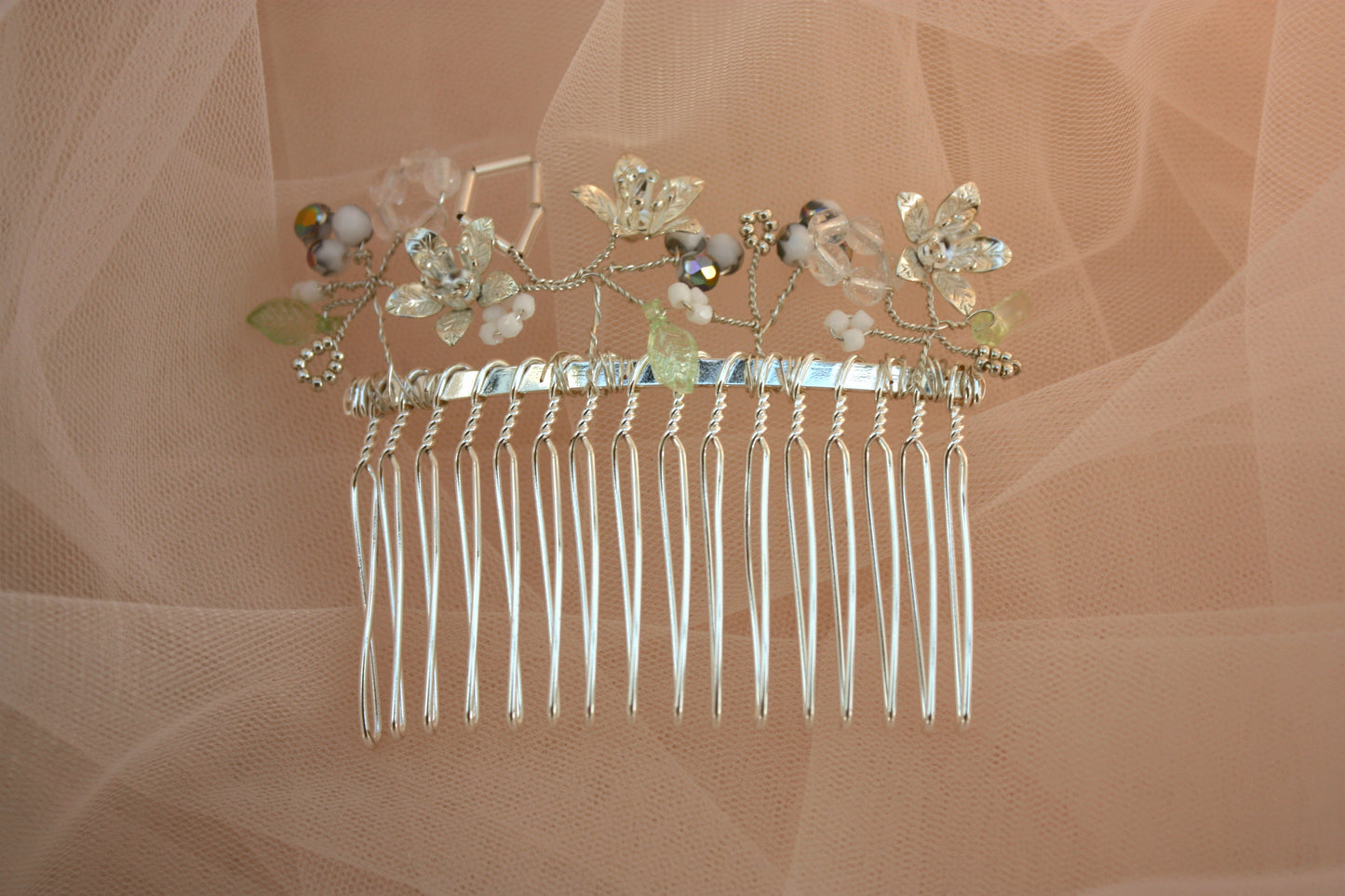 one of kind small and dainty silver hair comb