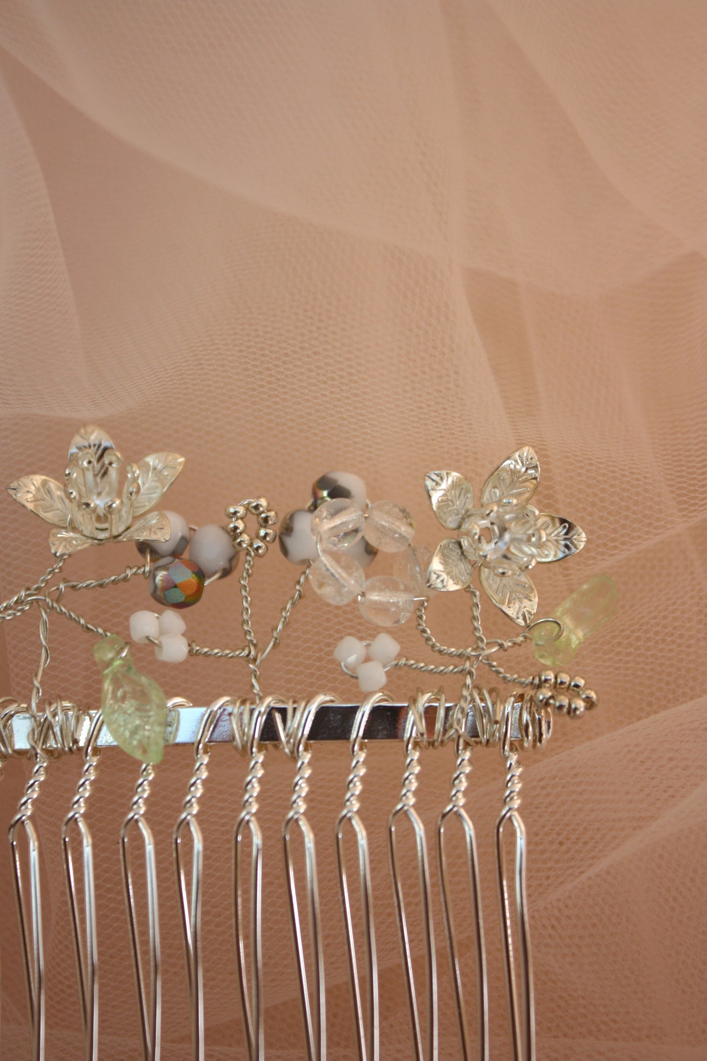 one of kind small and dainty silver hair comb
