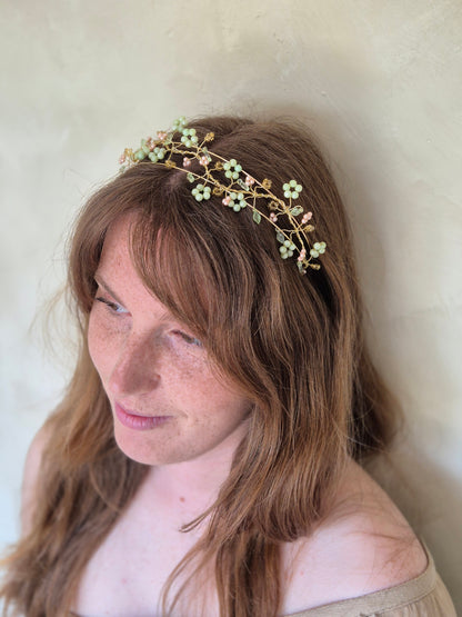 one of a kind floral and leaf beaded vines tiara