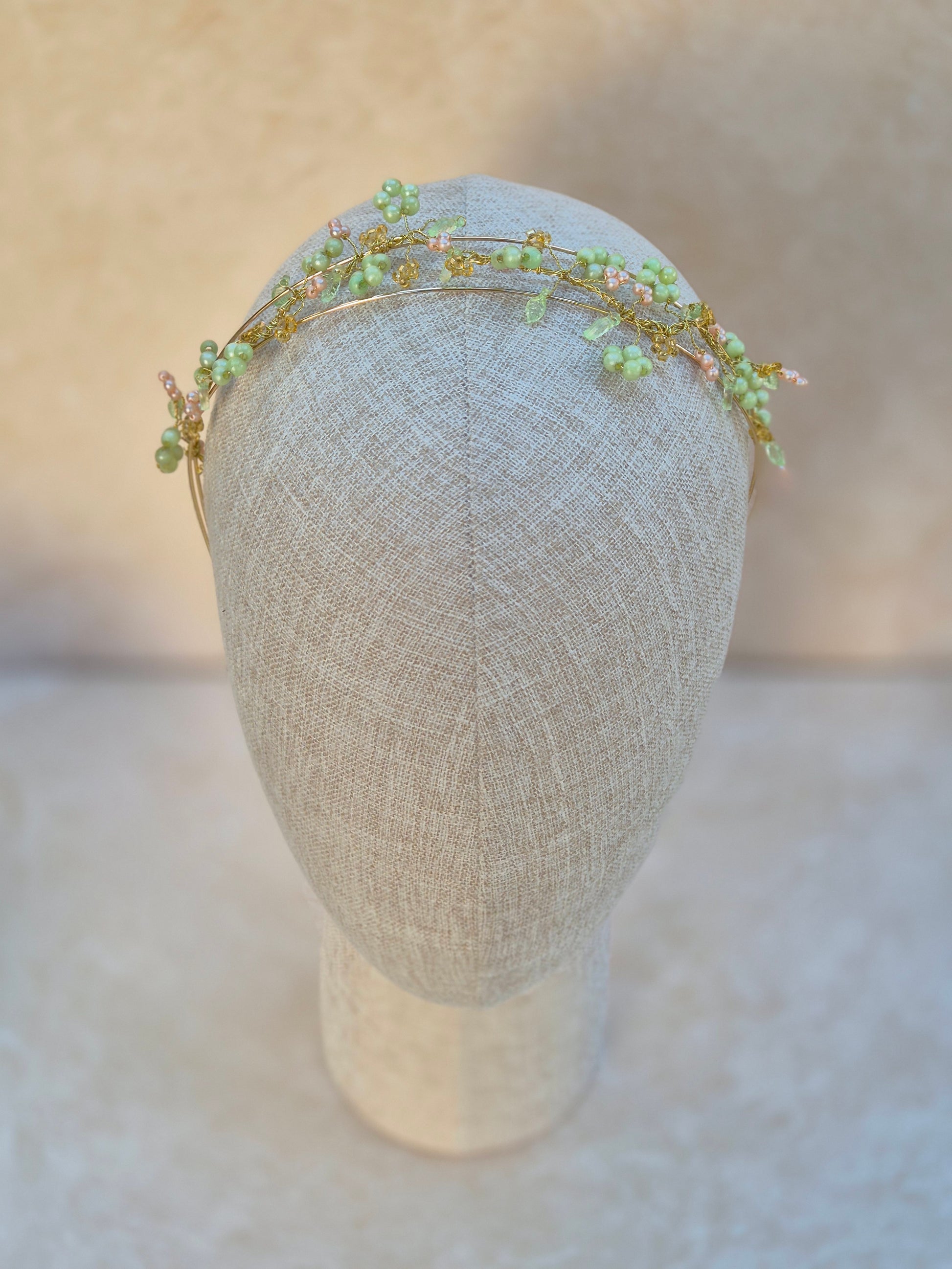 one of a kind floral and leaf beaded vines tiara