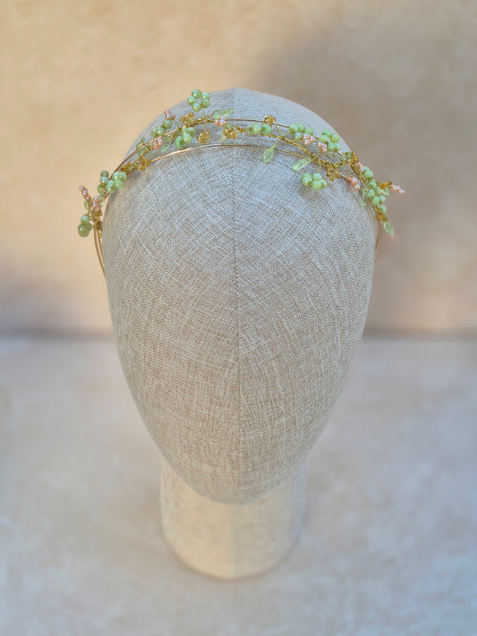 one of a kind floral and leaf beaded vines tiara