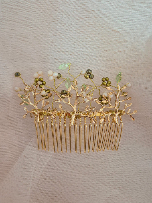 one of a kind golden floral comb 